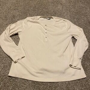 Gudrun Sjoden Henley long sleeve top cream cotton Lagenlook classic minimalist